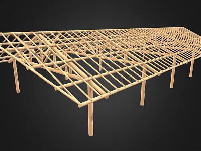 Climbing Plants Growing On Wooden Pergola Frame Structure 3d model