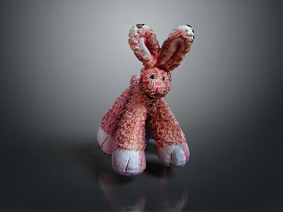 Pink Plush Rabbit Shaped Ottoman Furniture With Soft Texture For Kids Room 3d model