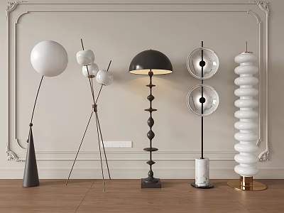 Modern Floor Lamps With Various Designs In Interior 3d model