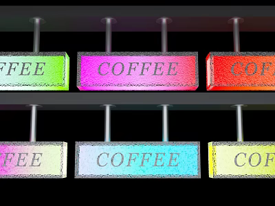 Colorful Decorative Lights With COFFEE Lettering Hanging In Arranged Rows 3d model