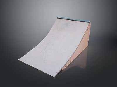 Wooden Skateboard Ramp For Home Use With Blue Edge And Scratched Surface 3d model