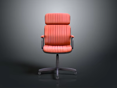Orange Office Chair With Striped Leather Upholstery Armrests And Swivel Base 3d model