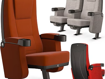 Modern Theater Seats With Orange Gray And Red Upholstery And Armrests 3d model
