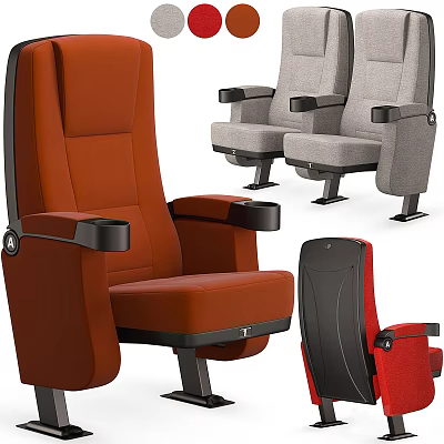 Modern Theater Seats With Orange Gray And Red Upholstery And Armrests 3d model