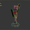 Futuristic Sci Fi Mechanical Structure With Red Green Glowing Panels And Base