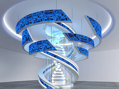 Modern Spiral Pillar With Blue Digital Patterns And Illuminated Lighting Design 3d model