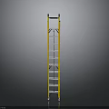 Yellow And Silver Aluminum Ladder With Step Rungs And Wheels For Home Use