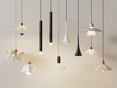 Modern Minimalist Pendant Lights With Various Shapes And Wooden Glass Accents For Home Decor 3d model