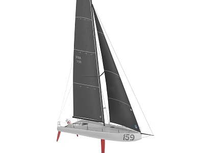 Sailing Boat With Black Sails White Hull Number 159 And Red Keels 3d model