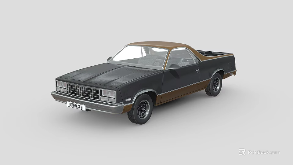 Classic Black and Brown Pickup Truck with Convertible Top and Vintage Design 3d model 