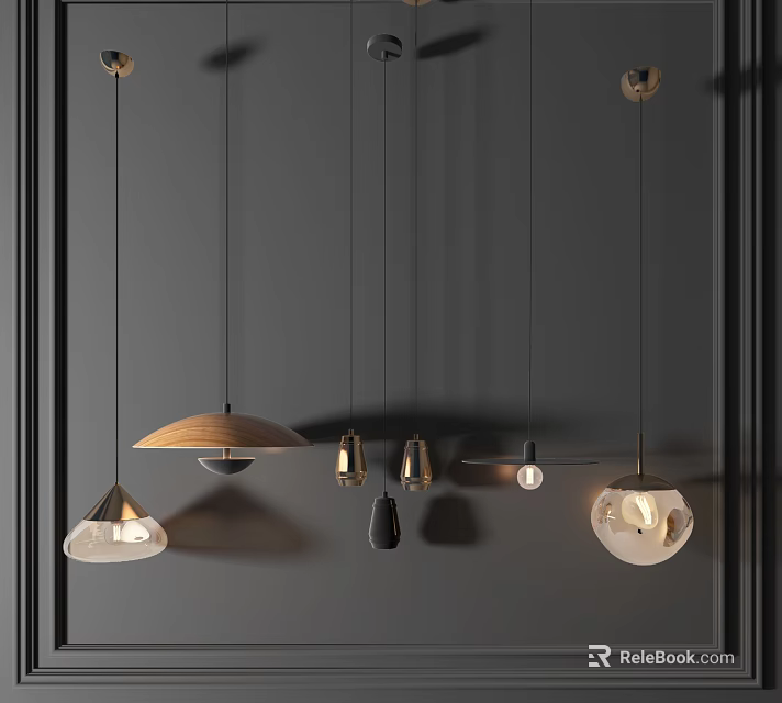 Modern Pendant Lights Featuring Various Shapes And Materials For Interior Design 3d model