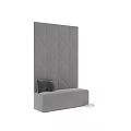 Gray Geometric Pattern Upholstered Wall Panels Interior With Modern Sofa Seat And Pillows 3d model