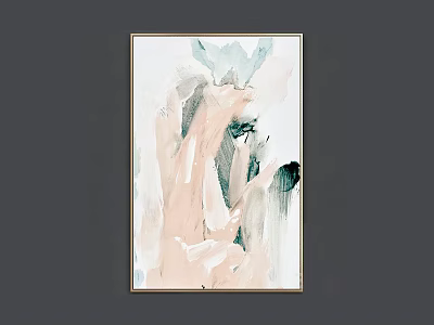 Abstract Oil Painting With Soft Pink Green White Brushstrokes And Gold Frame On Grey Background 3d model