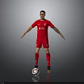 Man In Red Liverpool Football Jersey Number 2 Standing With Soccer Ball On Grey Background