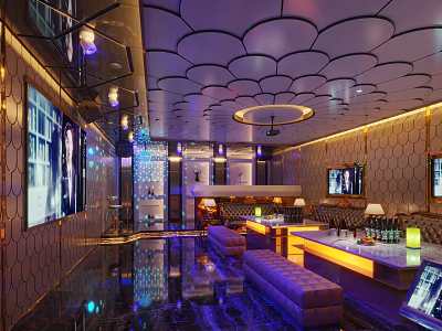 Luxury KTV Interior With Modern Decor Colorful Lighting LED Screens And Sofa Seating 3d model