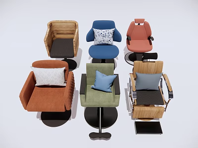 Various Stylish Chairs In Different Colors With Cushions And Unique Designs 3d model