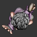Cheerful Cartoon Fantasy Character In Purple Outfit With White Circle And Spiral Staff