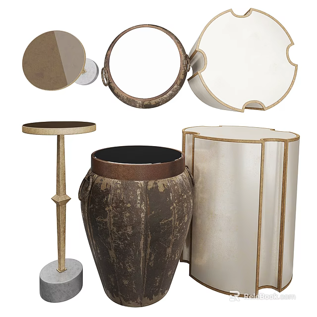 Vintage and Modern Side Table Designs with Metal Frames Round Tops and Various Colors 3d model 