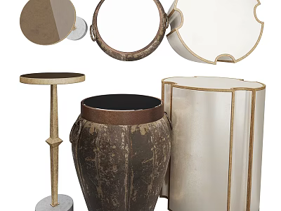 Vintage and Modern Side Table Designs with Metal Frames Round Tops and Various Colors 3d model