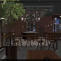 Modern Luxury Restaurant Design With Wooden Bar Counter Comfortable Seats And Fresh Indoor Green Plants