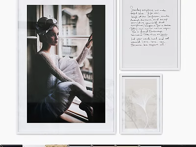 Stylish Photo Frames With Black And White Photo Handwritten Text And Ginkgo Leaf Print 3d model