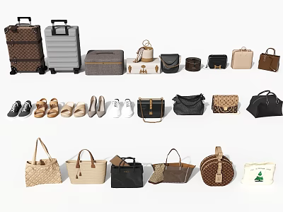 Assorted Suitcases Handbags And Wallets Collection With Leather Woven And Classic Designs 3d model