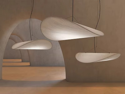 Modern White Fabric Pendant Lights With Streamlined Design In Interior Curved Walls 3d model
