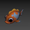 Cute Orange Cartoon Fish With Big Eyes On Blue Background