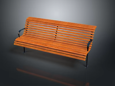 Modern Wooden Armchair with Black Metal Armrests and Horizontal Slats on Black Floor 3d model