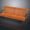 Modern Wooden Armchair with Black Metal Armrests and Horizontal Slats on Black Floor