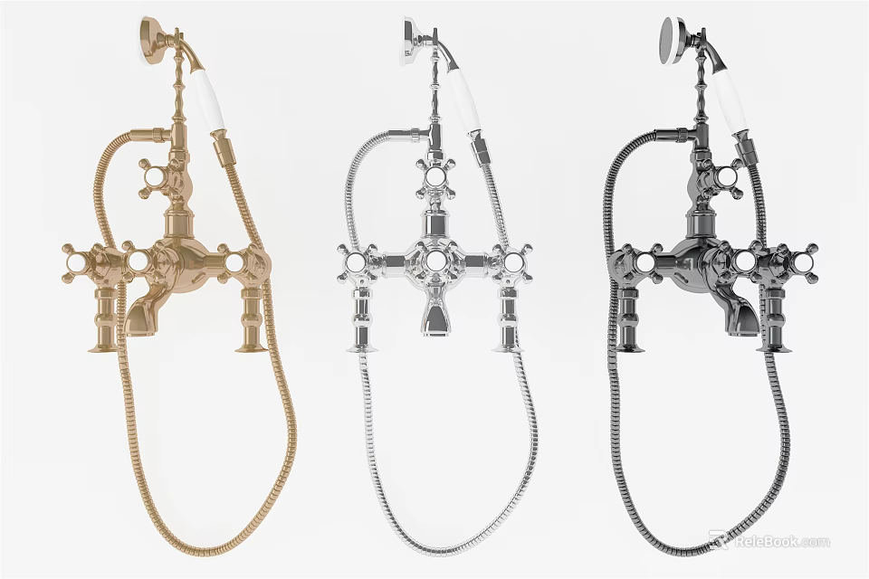Modern Shower Faucet Design Featuring Gold Silver Black Color Styles 3d model 