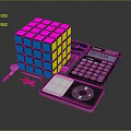Colorful Daily Living Essentials With Multicolored Rubik's Cube Calculator Tape Measure And Small Tools