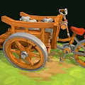 Vintage Wooden Tricycle Cart With Red Seat Green Cloth And Bucket On Grassy Ground