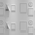 Stylish Gallery Wall With Various Frames Clocks Artworks And Decorative Elements 3d model