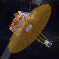 Satellite Orbiting Moon Emitting Purple Beam With Ring Effects In Space
