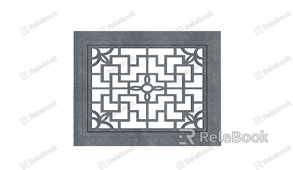 New Chinese-style openwork window building components model