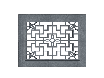 New Chinese-style openwork window building components 3d model