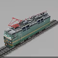 Modern Green and White Electric Train With Red Pantograph On Railway Tracks