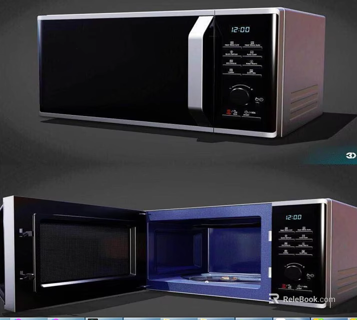 Modern Black Kitchen Microwave Oven With Digital Control Panel And Open Door 3d model 