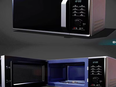 Modern Black Kitchen Microwave Oven With Digital Control Panel And Open Door 3d model