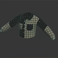 Plaid Patchwork Casual Shirt With Dark Blue Collar Long Sleeves And Chest Pocket