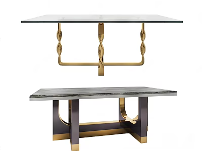 Modern Dining Table With Marble Top And Golden Twisted Metal Legs Design 3d model