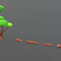 Cartoon Style Trees with Brown Trunks Green Leaves and Left to Right Trunk Leaf Variations