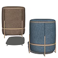 Brown And Blue Upholstered Sofa Stools With Modern Metal Frame Design 3d model