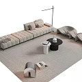 Modern Sofa Coffee Table Combination With Light Toned Rugs Floor Lamp And Decorative Stools 3d model