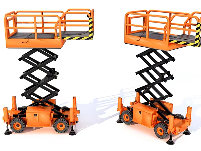 Orange Scissor Lift Industrial Equipment With Aerial Work Platform And Mobile Wheels 3d model