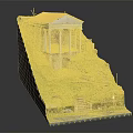 Ancient Building Model With Red Roof Stone Columns Stone Steps And Green Grassy Slope