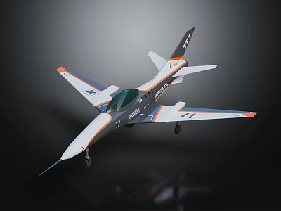 Sleek White and Orange Airplane Model with Streamlined Design Black Accents and Wings 3d model