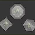 Scenic Green Plant Landscapes Inside Transparent Geometric Glass Structures On Reflective Surface