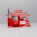 Coca-Cola Themed Red Kiosk Photo Spot With Striped Awning And Street Lamp